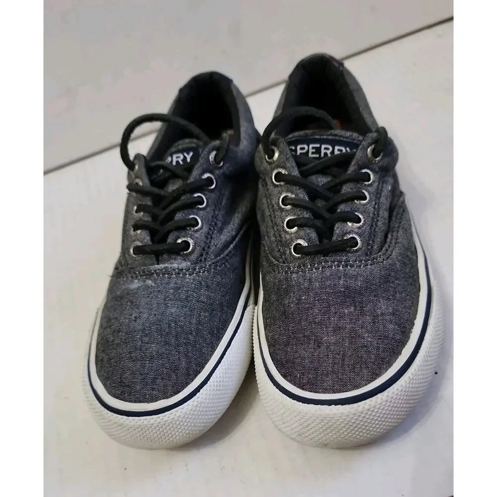 Sperry Top Sider Shoes Mens 5.5 Halyard Sneakers Gray Canvas Low Top STS22961